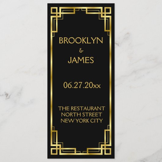 Art Deco zwart en gouden menu voor bruiloft (Achterkant)