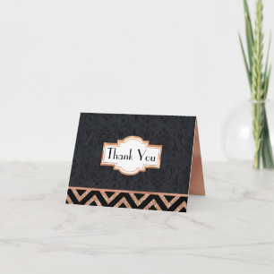 Art Deco Zwart en Roos Gold Look Dank je Kaart