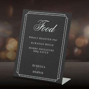 Art Deco Zwart en Wit Voedselmenu Reclamebord Met Voetstuk
