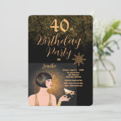 Art Deco Zwart & Goud 40ste Verjaardagsfeest Kaart (Staand voorkant)