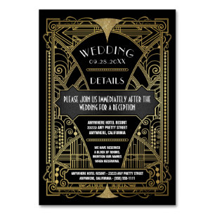 Art Deco Zwart Goud Bruiloft Inserts Kaarten