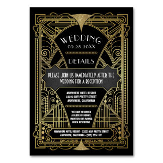 Art Deco Zwart Goud Bruiloft Inserts Kaarten