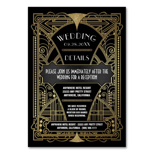 Art Deco Zwart Goud Bruiloft Inserts Kaarten (Voorkant)