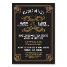 Art Deco  Zwart Goud Bruiloft Inserts Kaarten