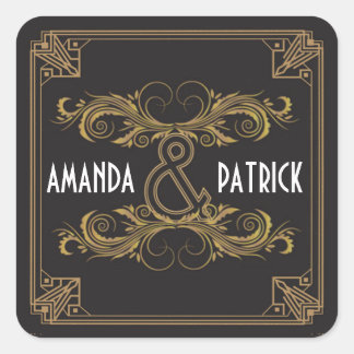 Art Deco Zwart & Goud Bruiloft Stickers