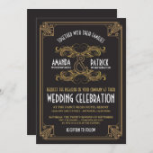 Art Deco  Zwart & Goud Bruiloft Uitnodigingen (Voorkant / Achterkant)