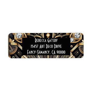 Art Deco Zwart & Goud Diamant Retouradres Etiket