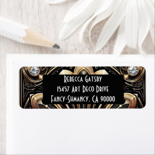 Art Deco Zwart & Goud Diamant Retouradres Etiket