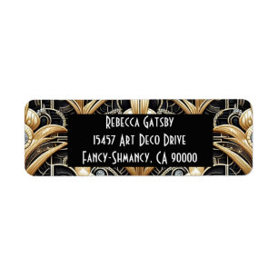 Art Deco Zwart & Goud Diamant Retouradres Etiket