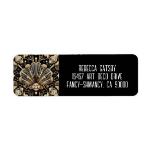 Art Deco Zwart & Goud Diamant Retouradres Etiket