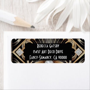 Art Deco Zwart & Goud Diamant Retouradres Etiket