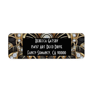 Art Deco Zwart & Goud Diamant Retouradres Etiket