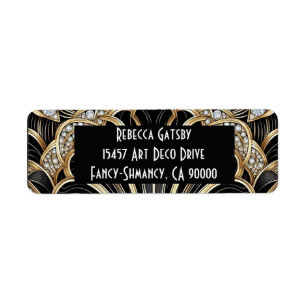 Art Deco Zwart & Goud Diamant Retouradres Etiket