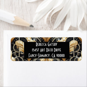 Art Deco Zwart & Goud Diamant Retouradres Etiket
