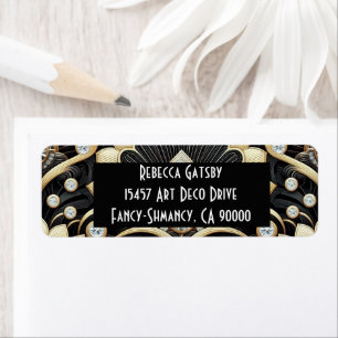 Art Deco Zwart & Goud Diamant Retouradres Etiket