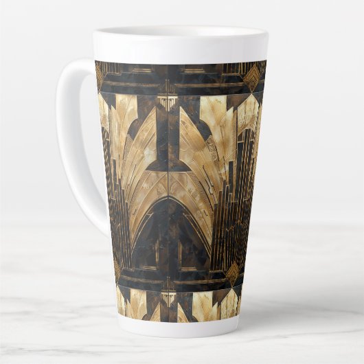 Art Deco Zwart Goud Elegant Retro Patroon Latte Mok (Linkerhoek)