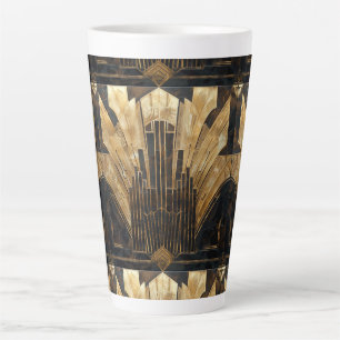 Art Deco Zwart Goud Elegant Retro Patroon Latte Mok