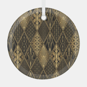 Art Deco Zwart Goud Elegantie Glas Ornament