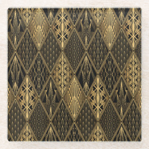 Art Deco Zwart Goud Elegantie Glazen Onderzetter