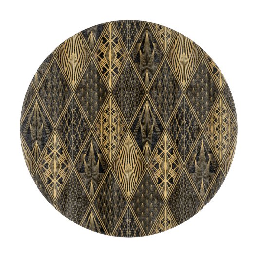 Art Deco Zwart Goud Elegantie Snijplank (Voorkant)