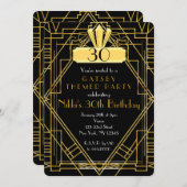 Art Deco zwart & goud feest uitnodiging (Voorkant / Achterkant)
