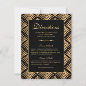 Art Deco Zwart Goud Gatsby Trouwaanwijzingen Kaart (Voorkant)