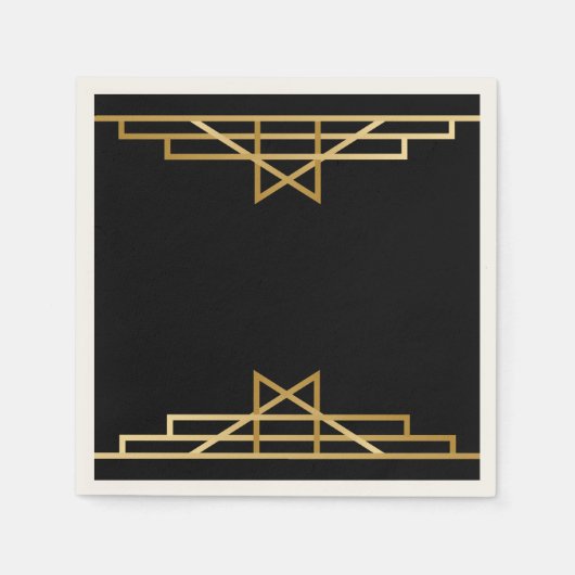 Art Deco Zwart Goud Gatsby Trouwfeest Servet (Voorkant)