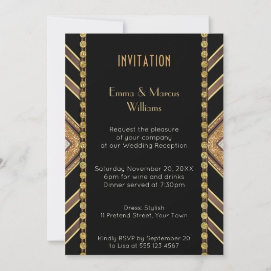 Art Deco Zwart Goud Geometrie Wedding Special Even Kaart (Achterkant)