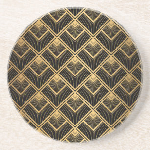 Art Deco zwart goud: geometrisch Zandsteen Onderzetter