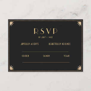 Art Deco Zwart Goud Huwelijk 20s RSVP QR-code Informatiekaartje