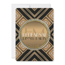 Art Deco Zwart Goud Huwelijksrepetitie Diner Party