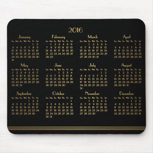 Art Deco Zwart Goud Jaarkalender 2016 Muismat (Voorkant)