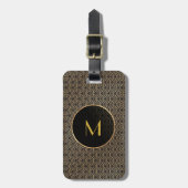 Art Deco Zwart Goud Monogram Bagagelabel (Voorkant verticaal)