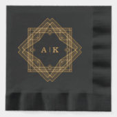 Art Deco Zwart Goud Monogrammed Folie Servetten (Voorkant)
