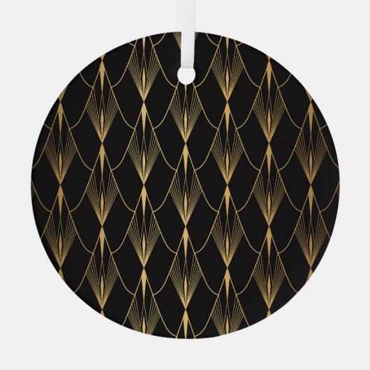 Art Deco: Zwart Goud Naadloze Luxe Glas Ornament (Achterkant)