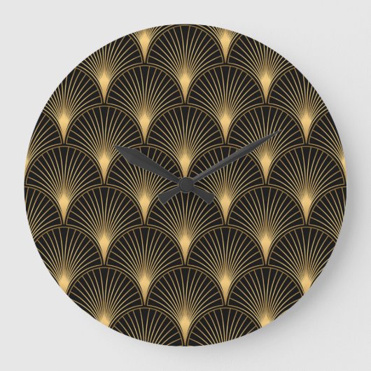 Art Deco Zwart Goud: Naadloze luxe Grote Klok (Voorkant)