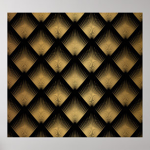 Art Deco, zwart goud patroon. Poster