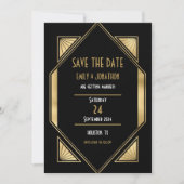 Art Deco Zwart Goud QR Code Bruiloft Opslaan De Da Save The Date (Voorkant)