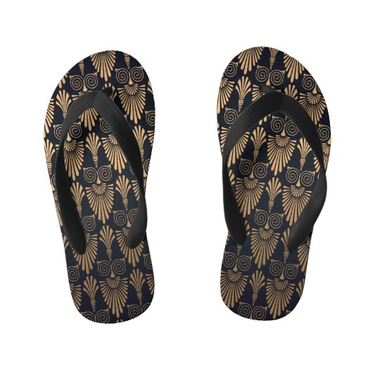 Art Deco Zwart Goud: Retro. Kinder Teenslippers (Voetbed)