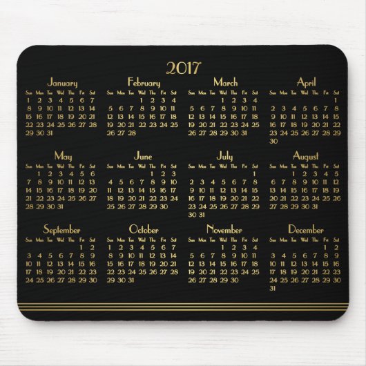 Art Deco Zwart Gouden Jaarkalender 2017 Muismat (Voorkant)
