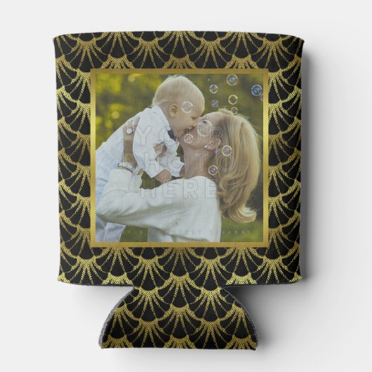 Art Deco Zwart Gouden Schelpen 2 Aangepaste Famili Blikjeskoeler (Achterkant)