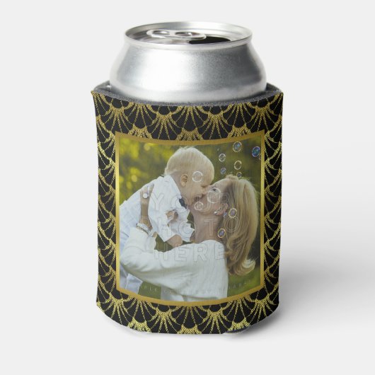 Art Deco Zwart Gouden Schelpen 2 Aangepaste Famili Blikjeskoeler (Blikje Achterkant)