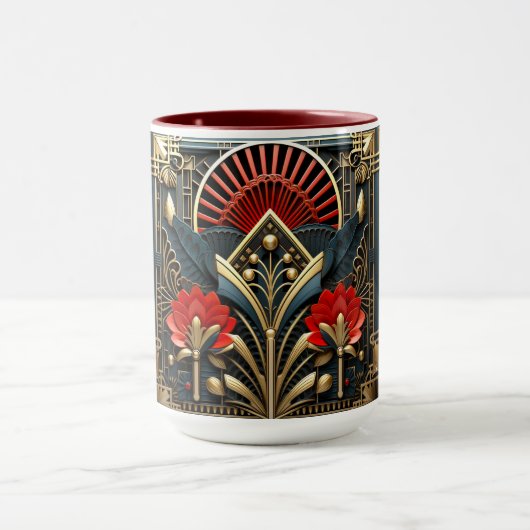 Art Deco Zwart Rood Goud Abstract Mok (Midden)