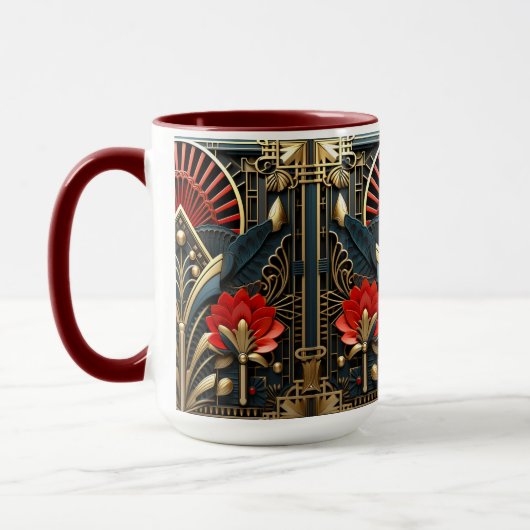 Art Deco Zwart Rood Goud Abstract Mok (Links)