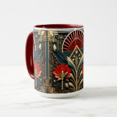 Art Deco Zwart Rood Goud Abstract Mok (Voorkant links)