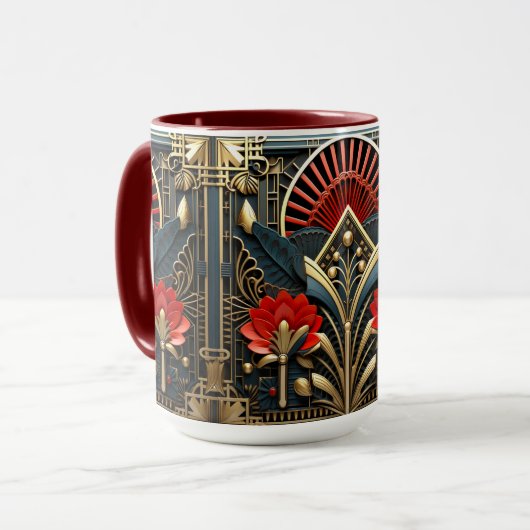 Art Deco Zwart Rood Goud Abstract Mok (Voorkant links)