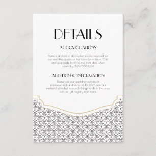 Art Deco  Zwart/Wit Bruiloft Details Informatiekaartje