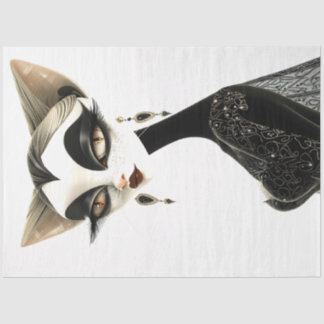 Art Deco Zwart Wit Feline Decoupage Tissuepapier