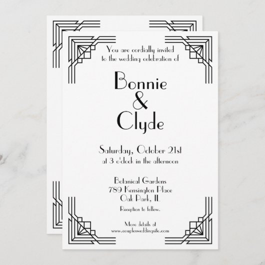 Art Deco Zwart & Wit Geometrische bruiloft Kaart (Voorkant / Achterkant)