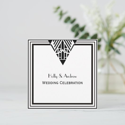 Art Deco Zwart Wit Lijst #1 SQ Bruiloft Kaart (Staand voorkant)